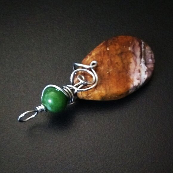 Rustic Green & Brown Jasper Combo! Uniquely Wire Wrapped Pendant! - Picture 5 of 6